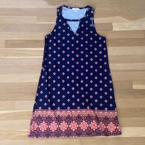 Navy Patterned Knit Dress